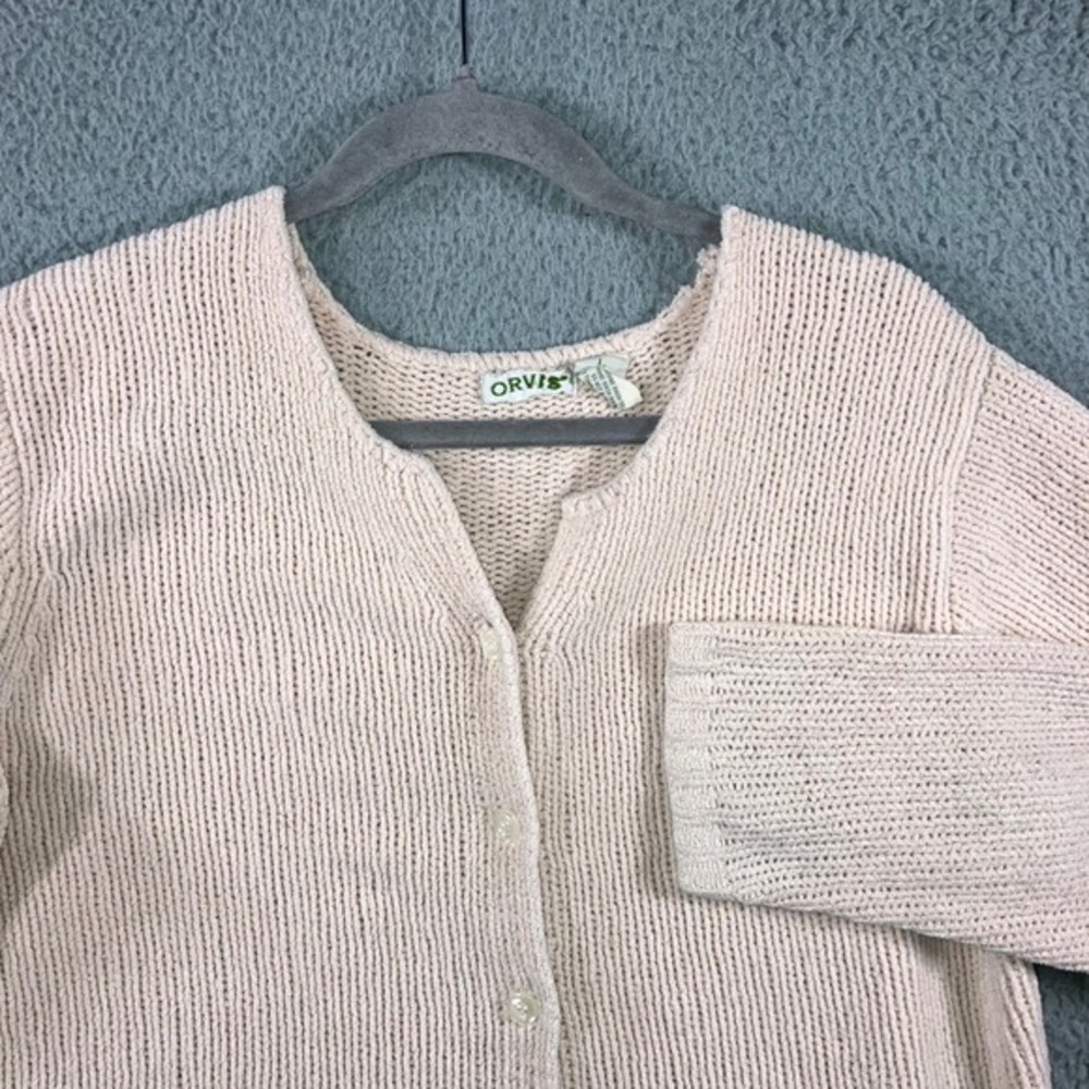 ORVIS Cardigan Sweater Women L Pink Button Up Grandma Craft Grunge Outdoor Chore